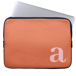 Housse Pour Ordinateur Portable Lettre Monogramme Rose & Rouge Minimaliste