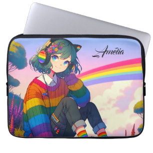 Housse Pour Ordinateur Portable LGBTQIA+ Anime Girl Lesbian Pride Personnalisée