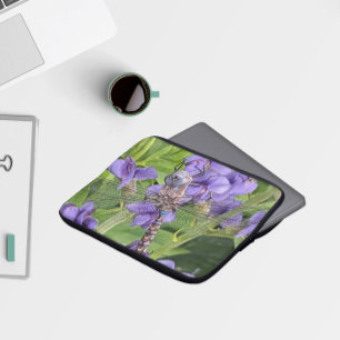 Housse Pour Ordinateur Portable Libellule Darner aux Yeux Bleus sur Fleurs Violett