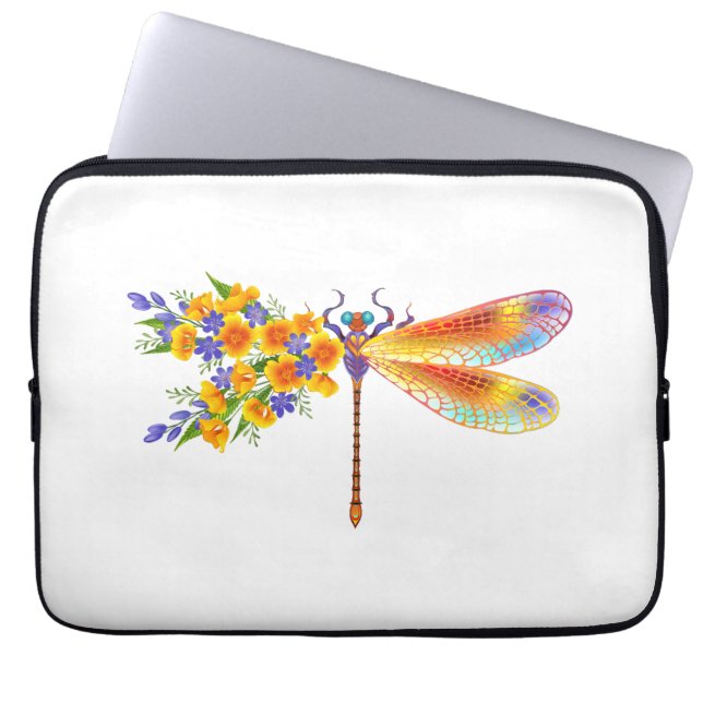 Housse Pour Ordinateur Portable libellule de fleurs jaunes (Devant)