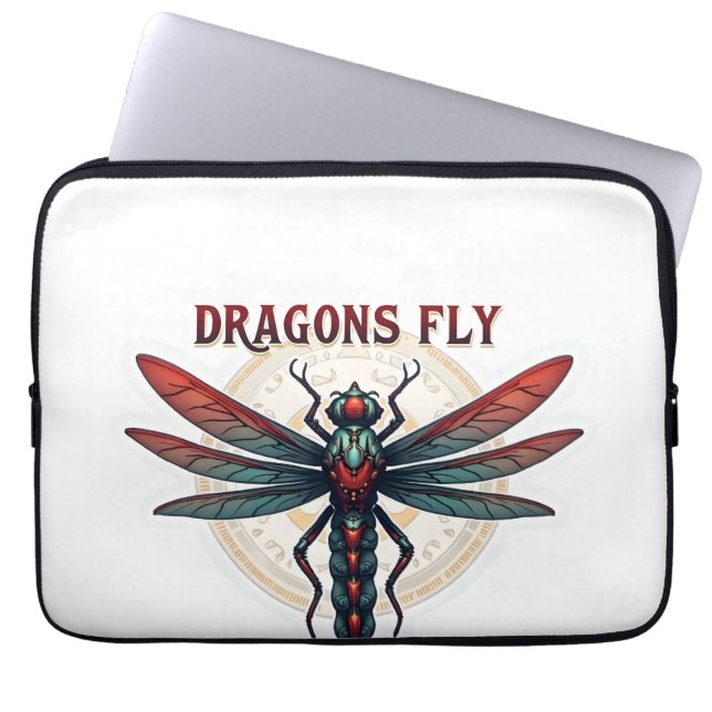 Housse Pour Ordinateur Portable Libellule Steampunk Usinée Cool - Dragons Volent - (Devant)