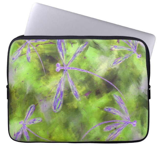 Housse Pour Ordinateur Portable libellules violettes sur la chaux (Devant)