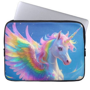 Housse Pour Ordinateur Portable Licorne arc-en-ciel ailée dansante