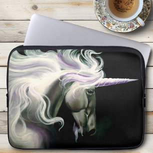 Housse Pour Ordinateur Portable Licorne Blanche Élégante Crinière Fluide Fantaisie