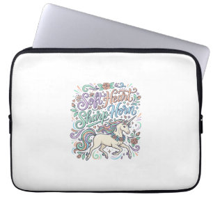Housse Pour Ordinateur Portable Licorne Cœur Doux Corne Pointue Fond Blanc Typo