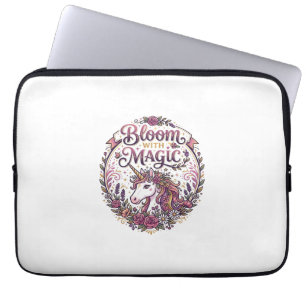 Housse Pour Ordinateur Portable Licorne Fleurir avec Magie POD Prêt Fond Blanc
