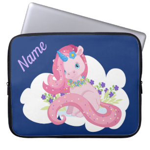 Housse Pour Ordinateur Portable Licorne Rose sur Fond Nuit Personnalisé