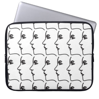 Housse Pour Ordinateur Portable Ligne continue, profils faciaux, illustration arti