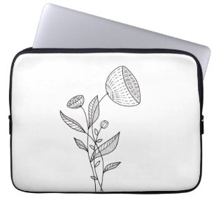 Housse Pour Ordinateur Portable Ligne Florale Minimaliste Noir Et Blanc