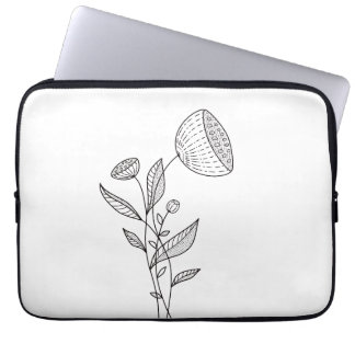 Housse Pour Ordinateur Portable Ligne Florale Minimaliste Noir Et Blanc