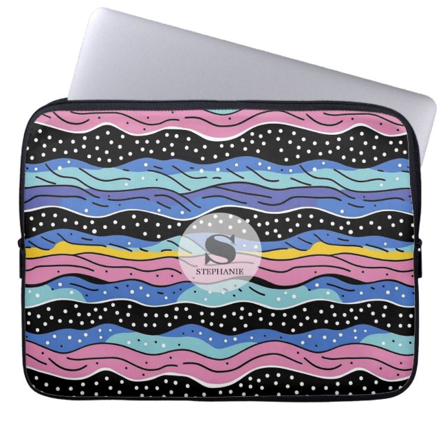 Housse Pour Ordinateur Portable Lignes Abstraites vives avec Pois (Devant)