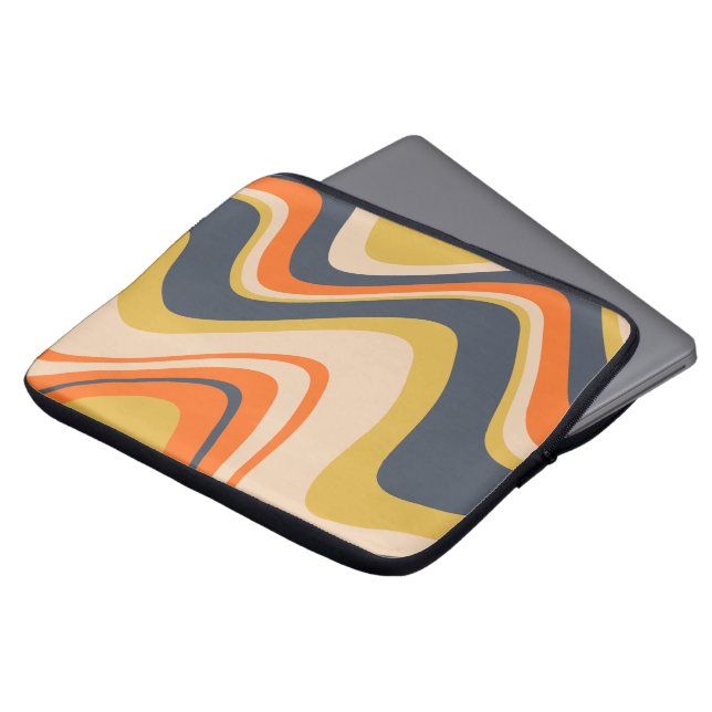 Housse Pour Ordinateur Portable Lignes Vastes Rétro - Orange, Marine, Jaune, Beige (Devant haut)