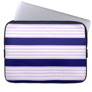Housse Pour Ordinateur Portable Lilac et rayures blanches motif avec bleu marine