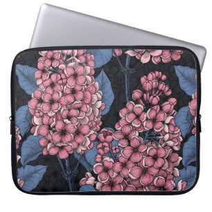 Housse Pour Ordinateur Portable Lilac rose sur bleu foncé