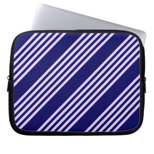 Housse Pour Ordinateur Portable Lilac violet et bleu marine cinq bandes motif