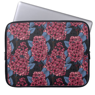 Housse Pour Ordinateur Portable Lilas rouge sur fond bleu foncé