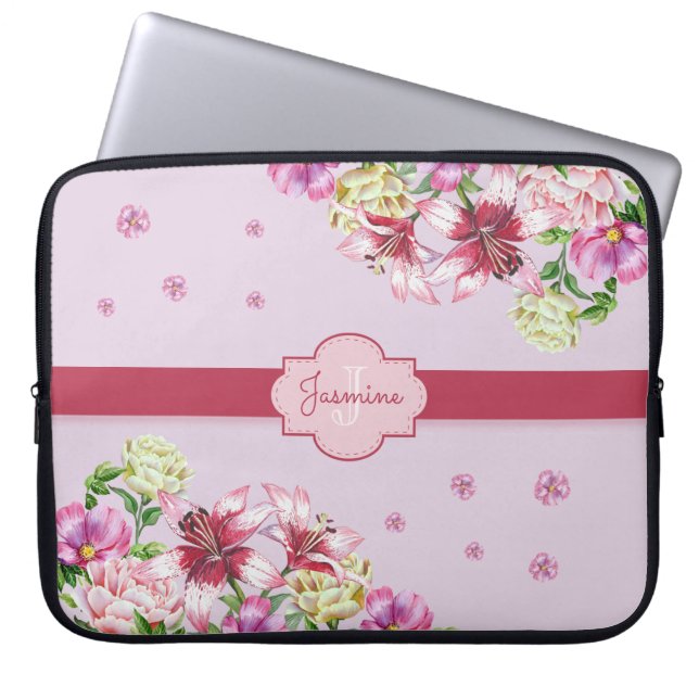 Housse Pour Ordinateur Portable Lily & Peony Floral Purple (Devant)