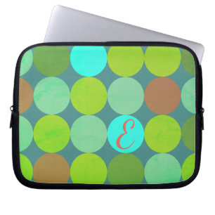 Housse Pour Ordinateur Portable Lime Vert Turquoise Turquoise & Rust Cercles Monog