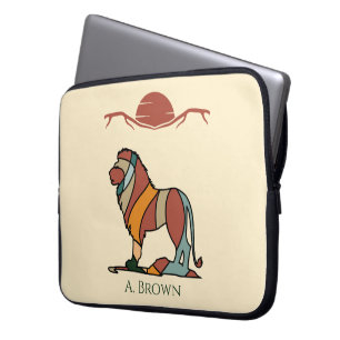 Housse Pour Ordinateur Portable Lion abstrait monogramme serein de la savane
