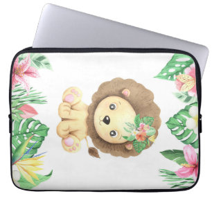Housse Pour Ordinateur Portable Lion Flower Watercolor