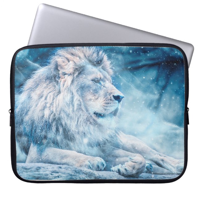 Housse Pour Ordinateur Portable Lion neige couché animal d'art (Devant)