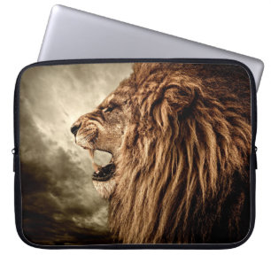 Housse Pour Ordinateur Portable Lion rugissant : Art Vintage majestueux.