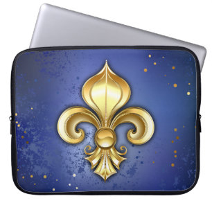Housse Pour Ordinateur Portable Lis d'or sur fond bleu