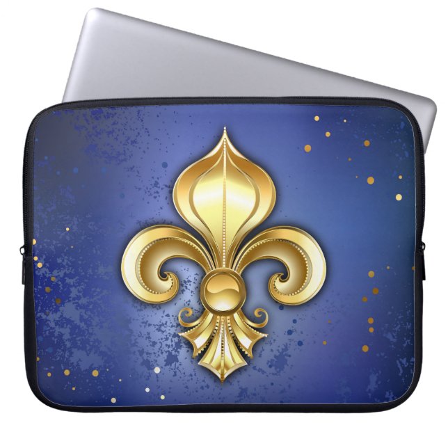 Housse Pour Ordinateur Portable Lis d'or sur fond bleu (Devant)