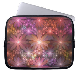 Housse Pour Ordinateur Portable Lit De Fleurs Coloré Brillant Art Fractal Abstrait