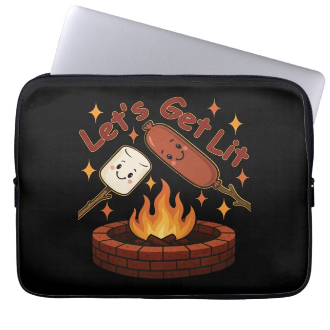 Housse Pour Ordinateur Portable Lit Firepit - mignon Marshmallow & Hot Dog (Devant)