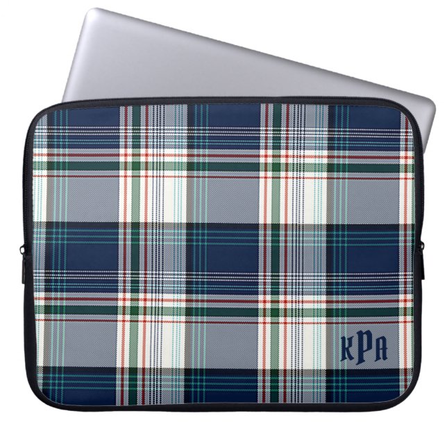 Housse Pour Ordinateur Portable Lit multifil bleu et blanc monogramme (Devant)
