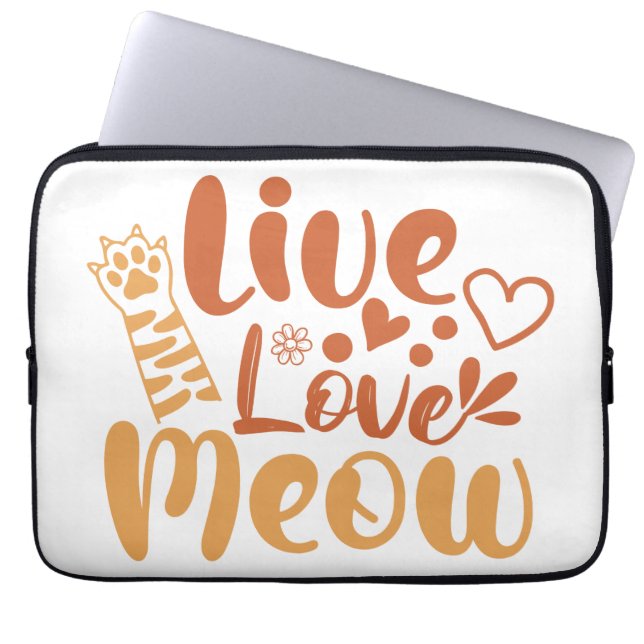 Housse Pour Ordinateur Portable Live Love Meow (Devant)