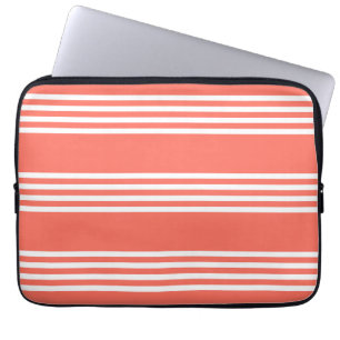 Housse Pour Ordinateur Portable Living coral and white four stripes pattern