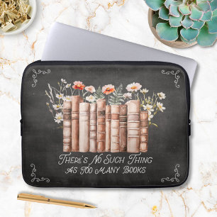Housse Pour Ordinateur Portable Livres avec Fleurs et Citation sur Tableau Noir