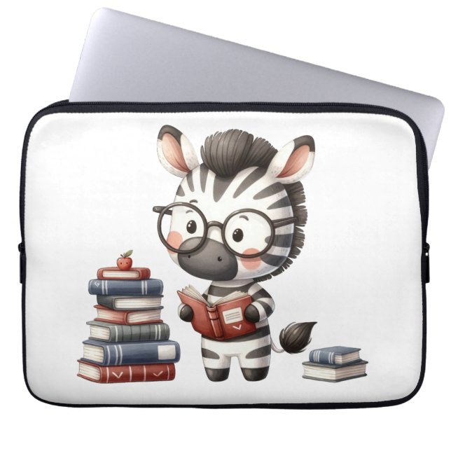 Housse Pour Ordinateur Portable Livres de lecture Zèbre. (Devant)