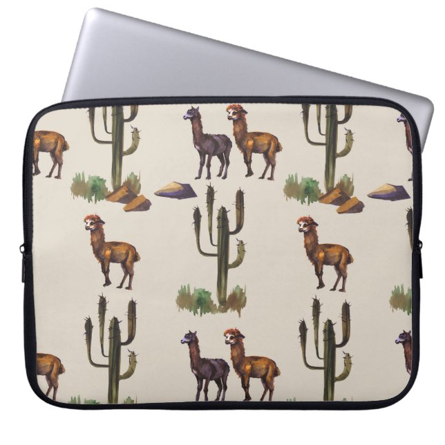 Housse Pour Ordinateur Portable Llama alpaca faune, motif d'aquarelle. (Devant)