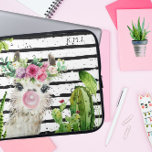 Housse Pour Ordinateur Portable Llama Aquarelle Cute | Cactus et rayures florales<br><div class="desc">Avec une belle main peinte en lama et cactus! Design monogrammé tendance. Ajoutez votre nom pour une touche personnalisée. Ajoutez votre libellé personnalisé à cette conception à l'aide des cases "Modifier ce modèle de conception" situées à droite de l'élément, ou cliquez sur le bouton bleu "Customiser" pour arranger le texte,...</div>