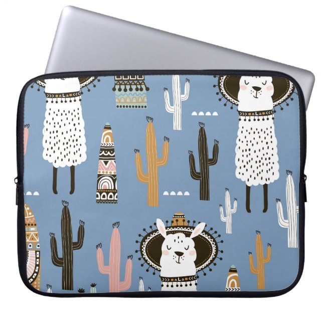Housse Pour Ordinateur Portable Llama, Cactus, Motif d'éléments à main. (Devant)