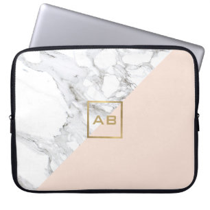 Housse Pour Ordinateur Portable Logo de marbre géométrique moderne/Monogramme rose