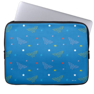 Housse Pour Ordinateur Portable Logo de Wonder Woman et étoiles motif bleu