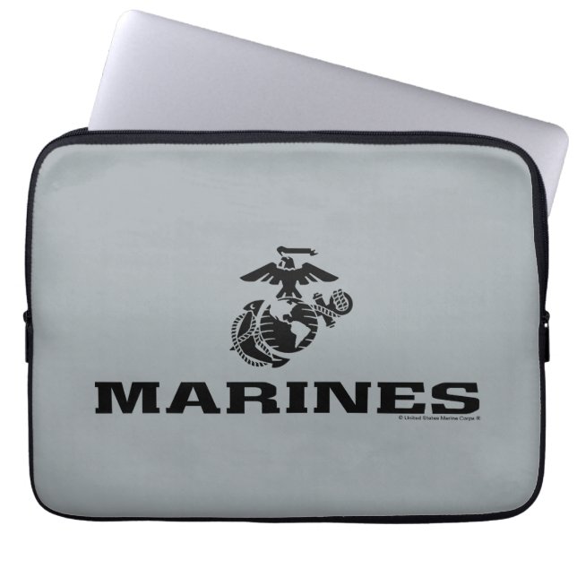 Housse Pour Ordinateur Portable Logo en noir empilé USMC (Devant)
