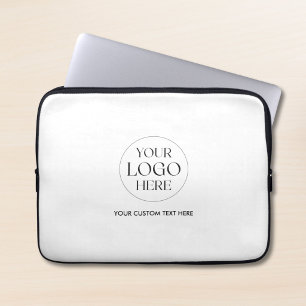 Housse Pour Ordinateur Portable Logo et Texte Personnalisés d'Entreprise Noir Blan