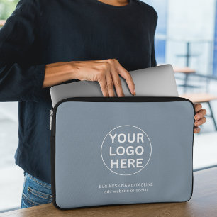 Housse Pour Ordinateur Portable Logo & Promo de texte moderne Dusty Blue Business