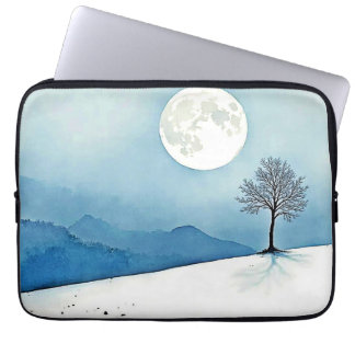 Housse Pour Ordinateur Portable Lone Tree: Serene Full Moon Silence Art