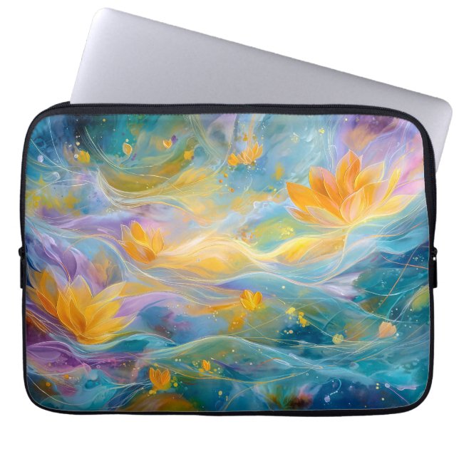 Housse Pour Ordinateur Portable Lotus dorés abstraits fleurs flottantes  (Devant)