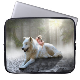 Housse Pour Ordinateur Portable Loup blanc et enfant