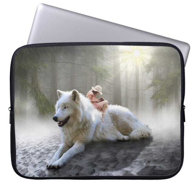 Housse Pour Ordinateur Portable Loup blanc et enfant (Devant)