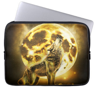 Housse Pour Ordinateur Portable Loup d'éclairage doré