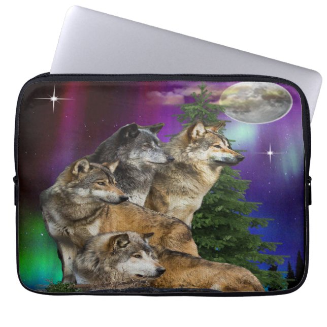 Housse Pour Ordinateur Portable Loup et Lune (Devant)