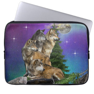 Housse Pour Ordinateur Portable loup et lune